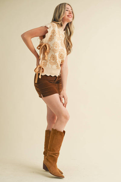 MOCK NECK FLORAL SWEATER VEST BUBBLEGUM PINK