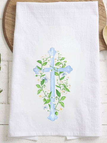 Cross with Flower Vine Tea Towel