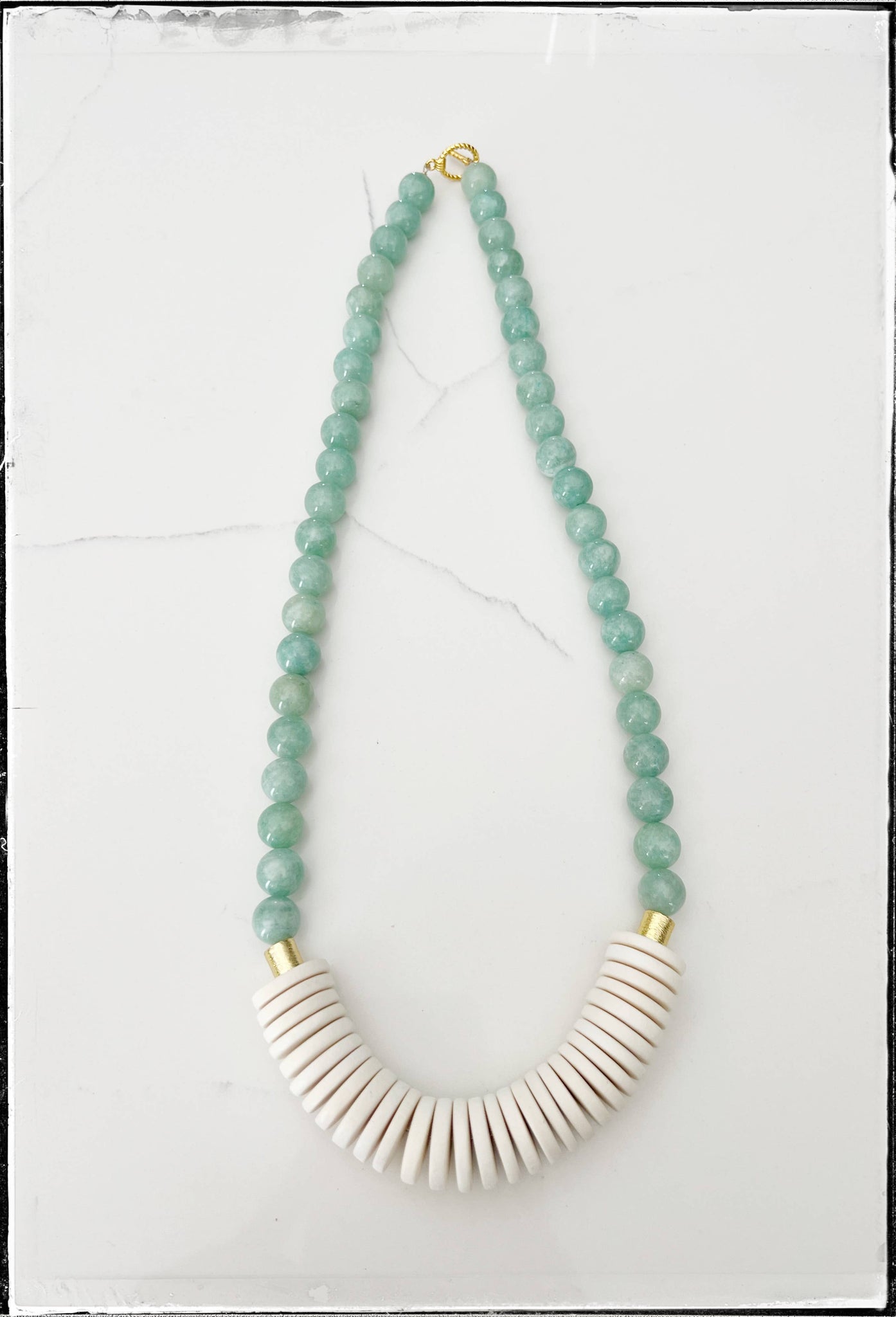 Short Gemstone Jade Bead Necklace Coconut Wood Mint Green
