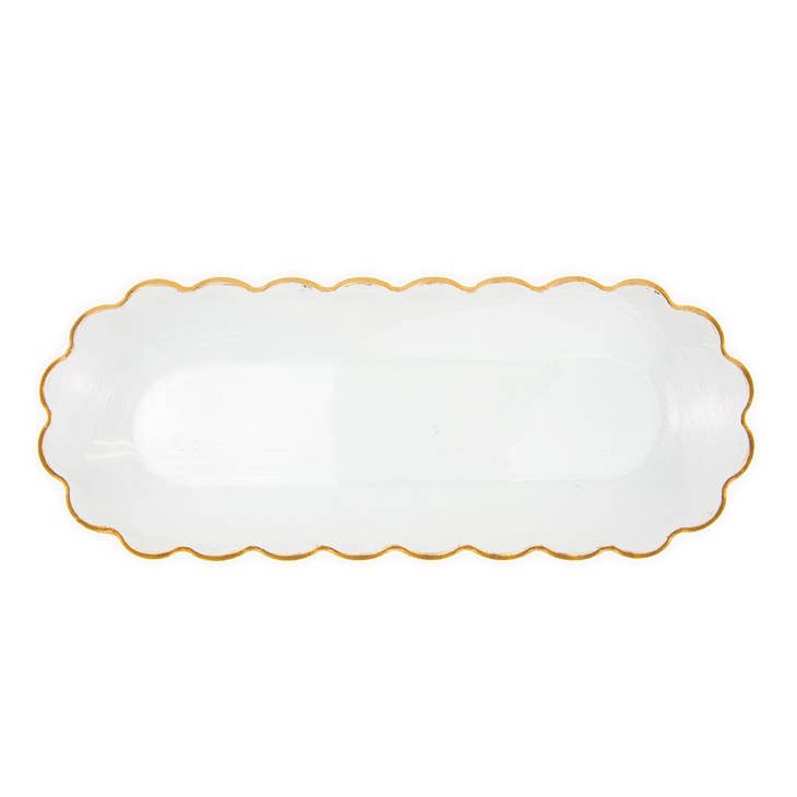 Glass Wavy Oval Platter with Gold Edge