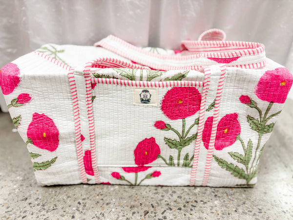 Pink Mughal | Large Quilted Duffel Bag