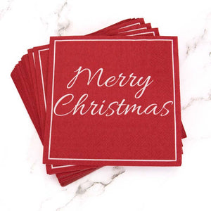 Merry Christmas Script Red Cocktail Napkins