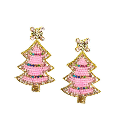 Christmas Tree Sparkle Earrings - Pink