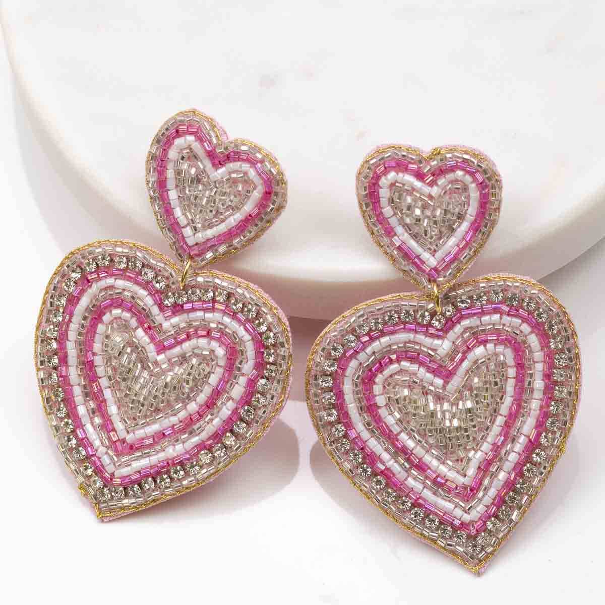 Love Spell Beaded Earrings   Pink/Gold   3"