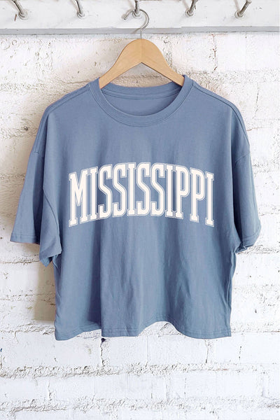 MISSISSIPPI PUFF GRAPHIC LONG CROP TOP: MAUVE