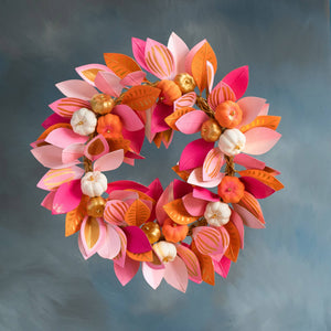 Glitterville Pumpkin Leaf Wreath, Papermache, 30"