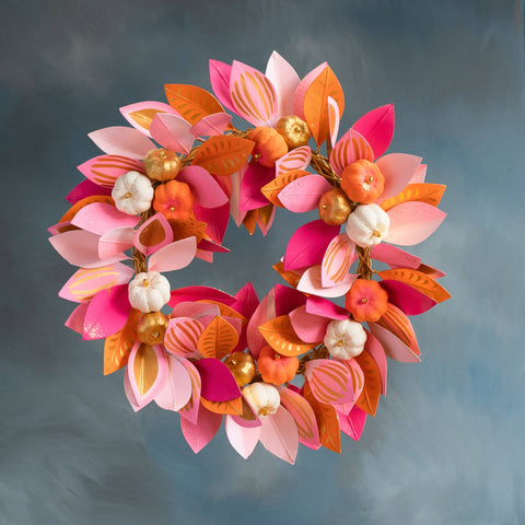 Glitterville Pumpkin Leaf Wreath, Papermache, 30"