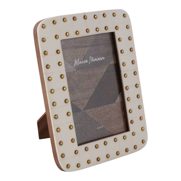 Photo Frame - Ivory/Gold Resin Brass Dot Border, 4x6 in.