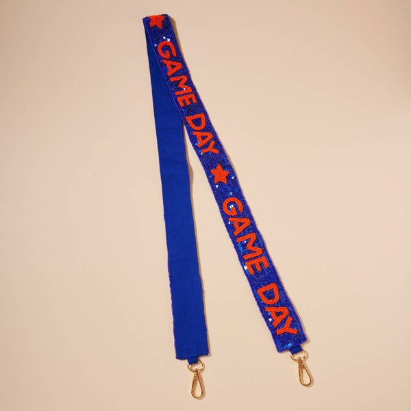 Game Day Seed Beaded Bag Strap: Orange/Navy