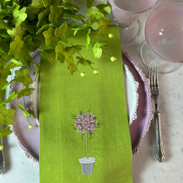 Pink Topiary Linen Towel: Citron