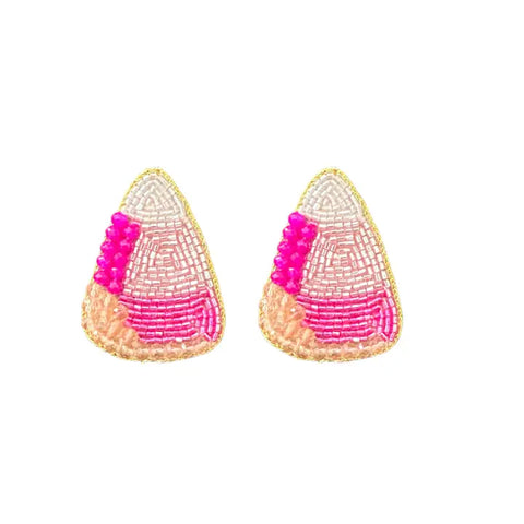 Pink Beaded Candy Corn Earrings