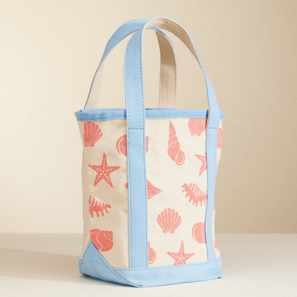 Canvas Tote Bag with Seashell Print: Pink
