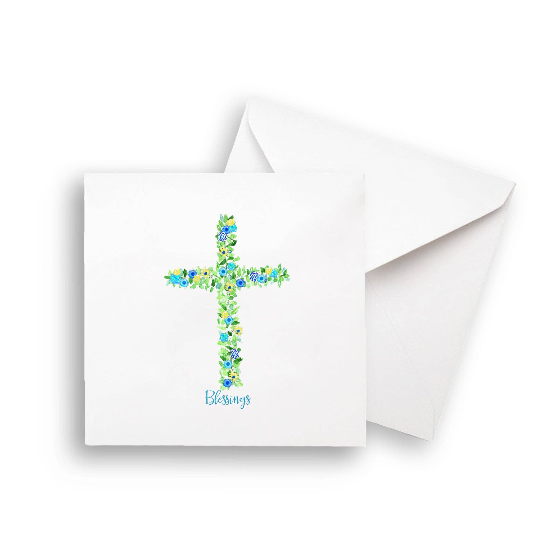 Blue Cross with Flowers and Quote: Notecard / -