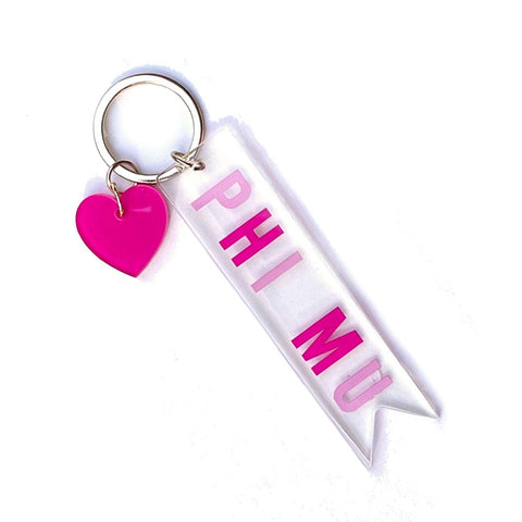 Sorority & Greek Acrylic Heart Keychain: Phi Mu