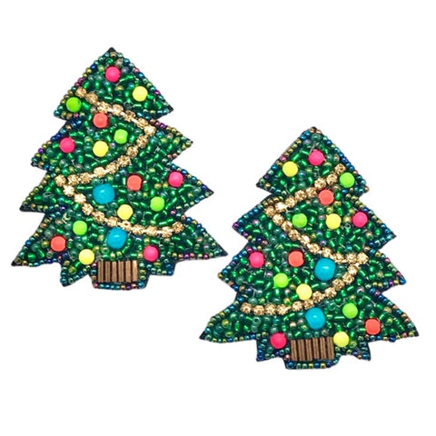Colorful Beaded Christmas Tree Earrings