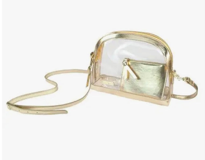 Gold Accent Half Moon Clear Crossbody