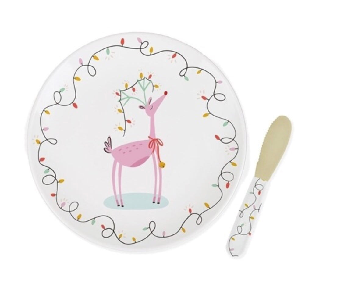 Pink Reindeer Platter and Spreader