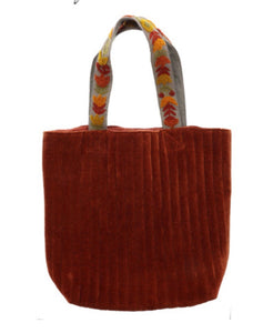Jane Marie Mia Rust Velvet Tote with Embroidered Handles