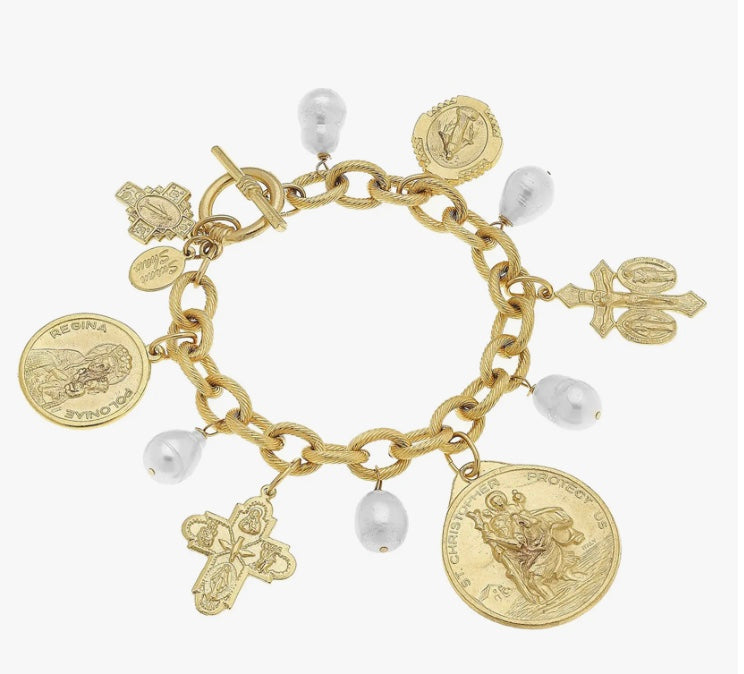 Susan Shaw Gold Saints Charm Bracelet 2882w