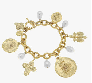 Susan Shaw Gold Saints Charm Bracelet 2882w