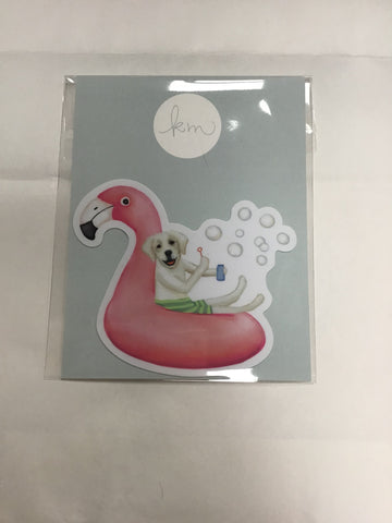 Flamingo Float with Dog Sticker Karen Marcum