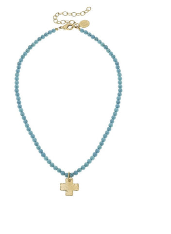 Susan Shaw Dainty Turquoise Beaded Cross Necklace 3342ct