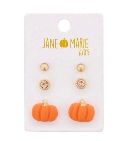 Jane Marie Kids Pumpkin 3 Stud Earring Set