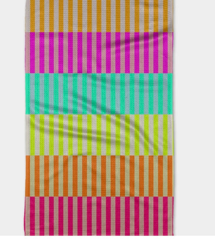Geometry Neon Nights Striped Tea Towel