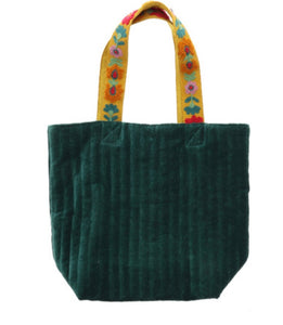 Jane Marie Bloom Green Velvet Tote with Embroidered Handles