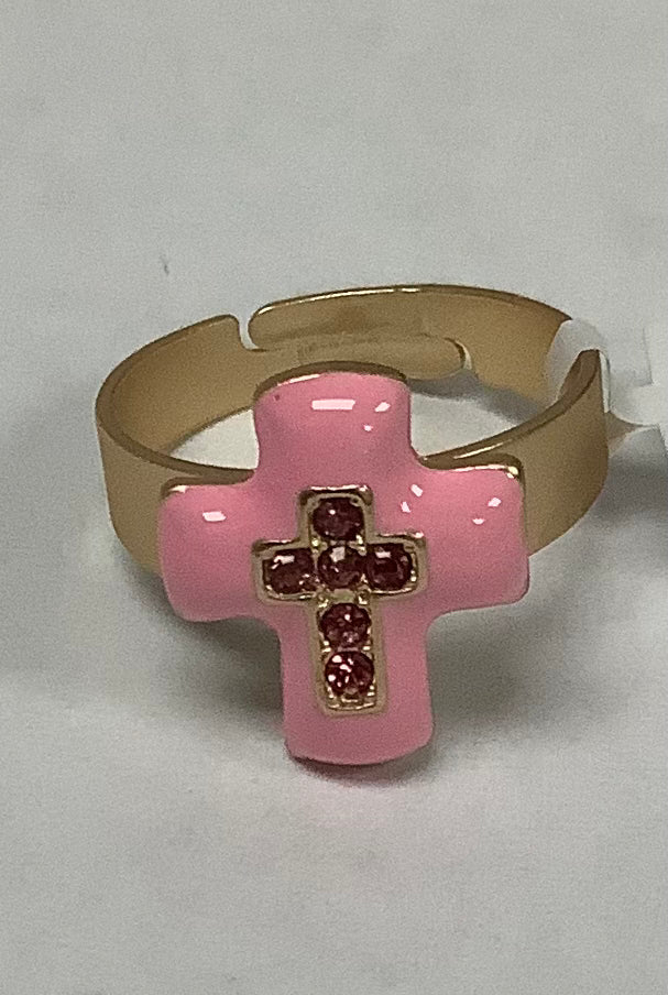 Kids’ Pink Cross with Hot Pink Crystal Ring