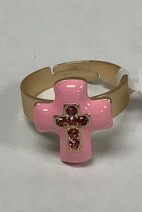 Kids’ Pink Cross with Hot Pink Crystal Ring