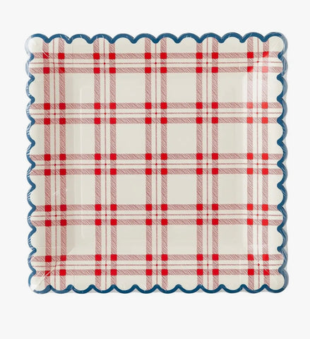 Scalloped Red Plaid Paper Plates