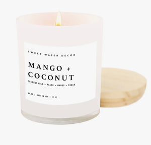 Mango and Coconut Candle in White Jar with Wood Lid