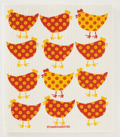 Yellow and Red Chickens Swedish Dishcloth