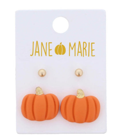 Jane Marie Orange Pumpkins and Gold Ball Stud Earring Set