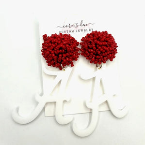 White Alabama A with Crimson Seed Bead Earrings