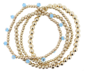 Jane Marie Set of 4 Gold Bead Bracelets with Light Blue Dangles