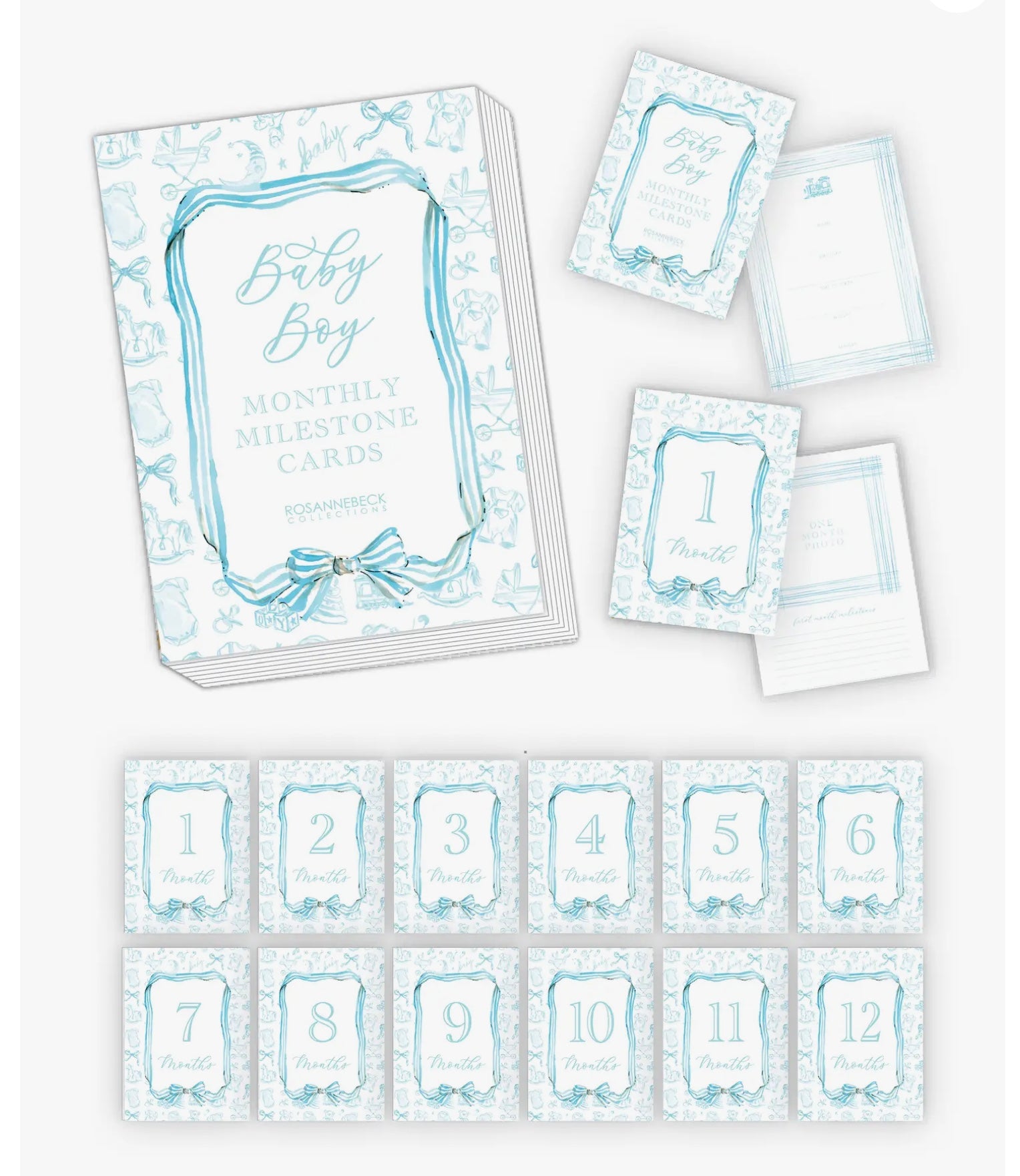 Blue Toile Baby Boy Monthly Milestone Cards