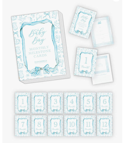 Blue Toile Baby Boy Monthly Milestone Cards