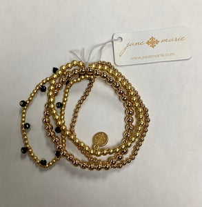 Jane Marie Set of 4 Gold Bead Bracelets with Black Dangles