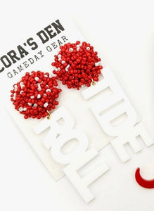 Alabama White Roll Tide with Red Seed Bead Earrings