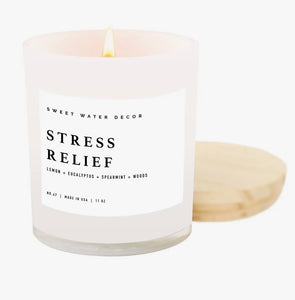 Stress Relief Candle in White Jar with Wood Lid