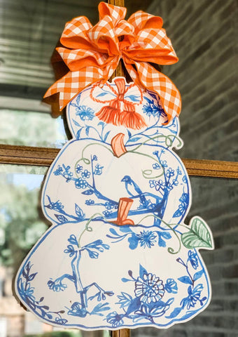 Pumpkin stacked chinoiserie door hanger