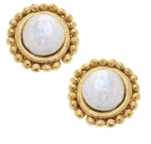 Susan Shaw Clip-On Dotted Coin Pearl Studs 1450wc