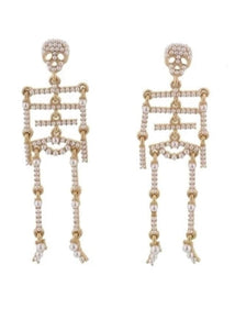 Pearl Dangling Skeleton Earrings