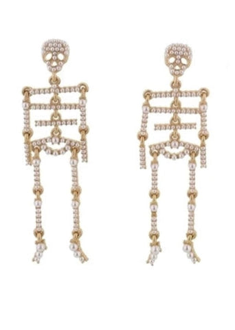 Pearl Dangling Skeleton Earrings