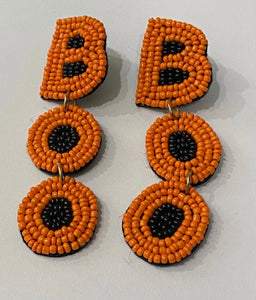 Orange and Black Beaded BOO Earrings