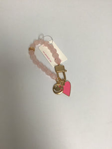 Jane Marie Light Pink Beaded with Gold Lobster Claw, Hot Pink Enamel Heart, Gold Happy Face with Star Eye Bracelet
