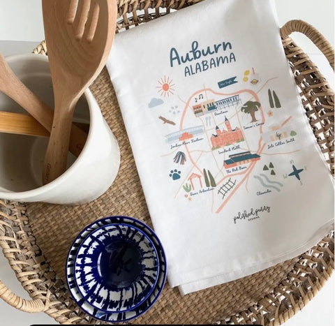 Auburn Illustrated Map Tea Towel