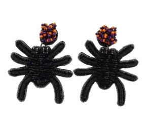Black Beaded Spider Earrings